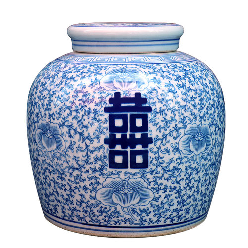 景德镇陶瓷玄关客厅样板房电视柜青花瓷家居装饰摆件软装喜坛花瓶