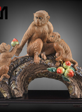 石湾陶瓷公仔工艺送礼精品家居门客厅装饰品年货动物生肖猴子摆件