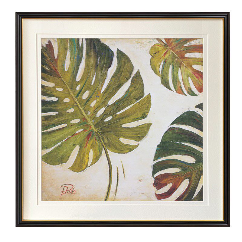 美式田园植物画 复古挂画 卧室壁画 样板房画 餐厅画有框壁画绿叶