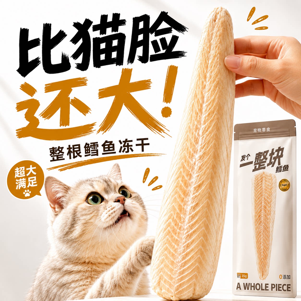 发个鳕鱼冻干一整块鳕鱼片猫咪零食营养磨牙宠物零食狗狗成猫猫粮图片