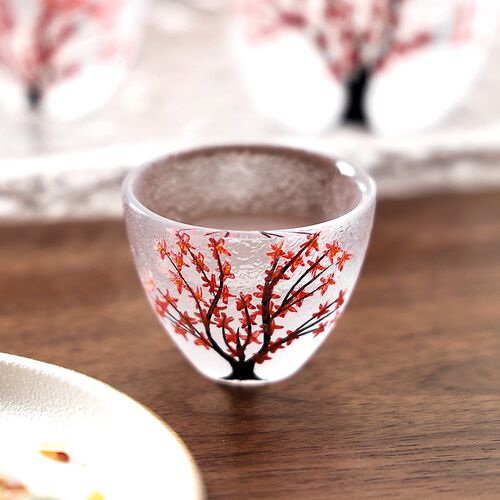 手绘樱花树玻璃酒具套装白酒黄酒杯子家用一两烈酒杯温酒壶清酒壶