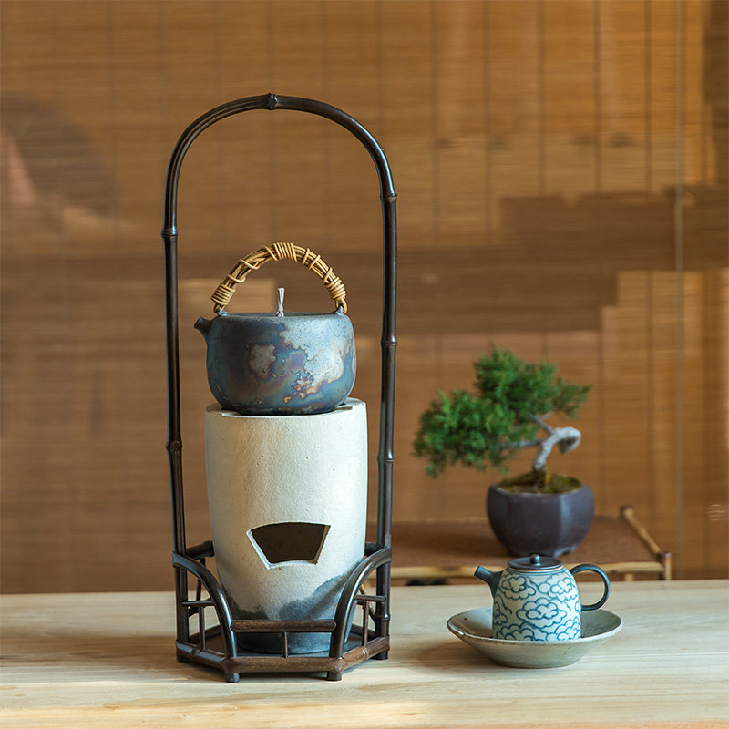 精工款 茶室禅意摆件茶道用品竹工艺装饰品炭炉凉炉架桌面插花瓶