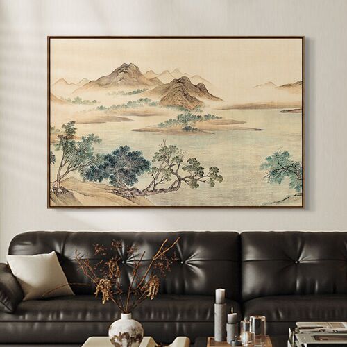 宋式美学山水中式复古艺术感挂画中古风客厅背景墙装饰画湖山春暖