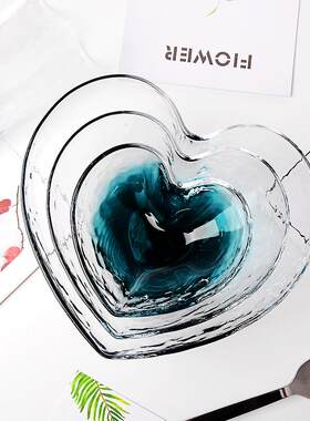 燕窝碗甜品碗盅心形水晶碗锤纹金边玻璃碗家用可爱爱心沙拉碗料理
