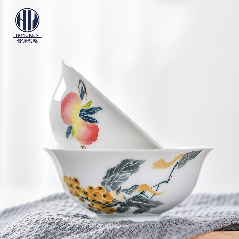 【春华秋实】洪窑高温瓷釉下彩正德碗 景德镇手绘中式餐具微波炉