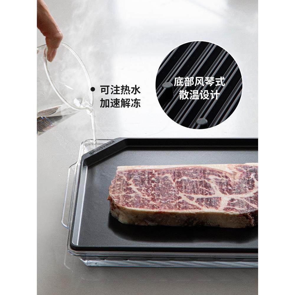 霜金山铝合解冻盘快速解AVY冻神器用带盖导热板物化冻食盘解冻家