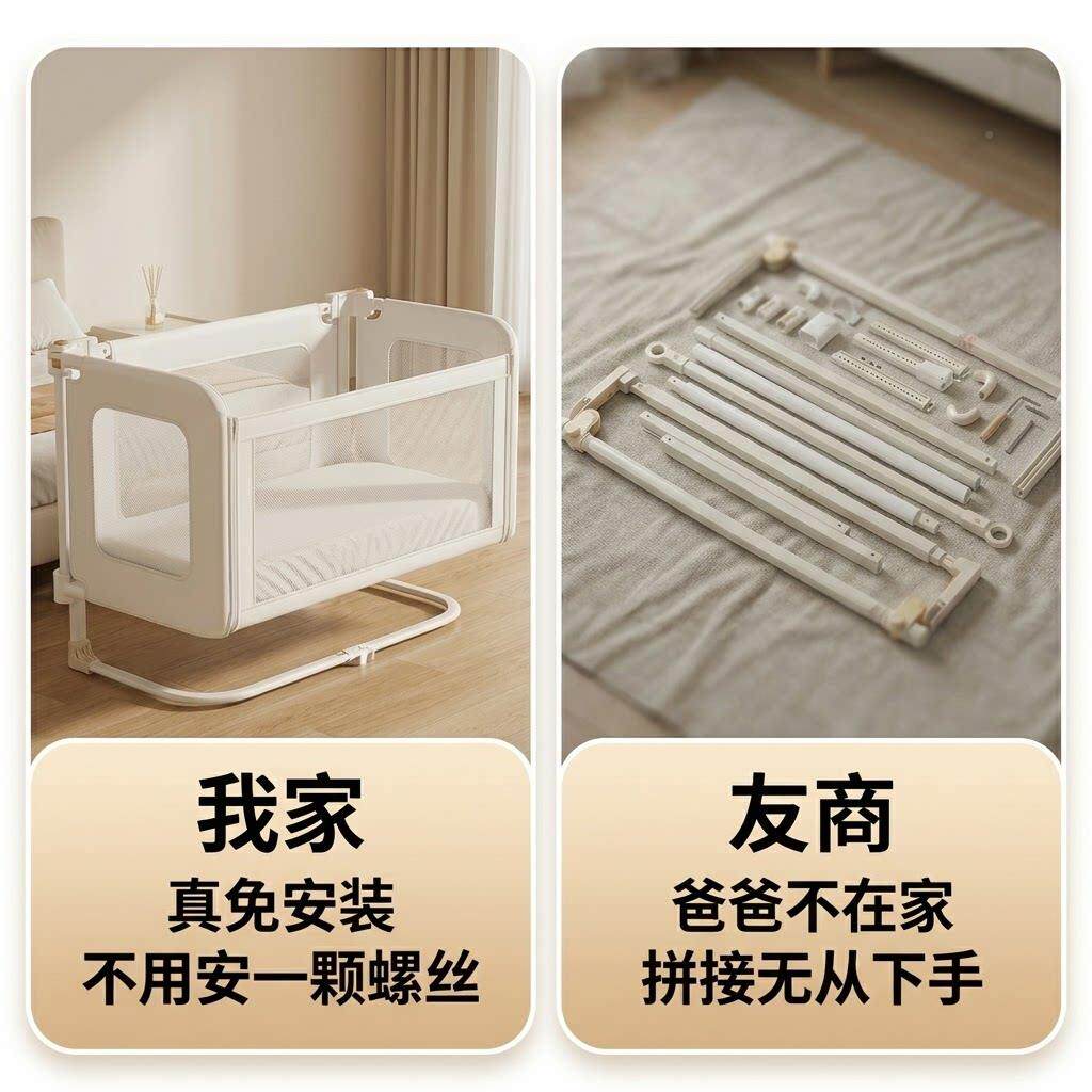 多能新宝宝免安装功床中EUR床用生婴儿可用睡觉防压专床上围栏
