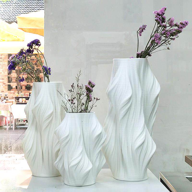现3D打印陶瓷花瓶哑光色褶皱器样3d-9板代间客厅桌面花号装饰品大