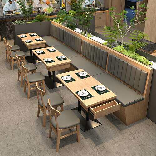 食堂小吃饭店实木桌椅组合汉堡甜品奶茶店火锅店餐厅靠墙卡座沙发