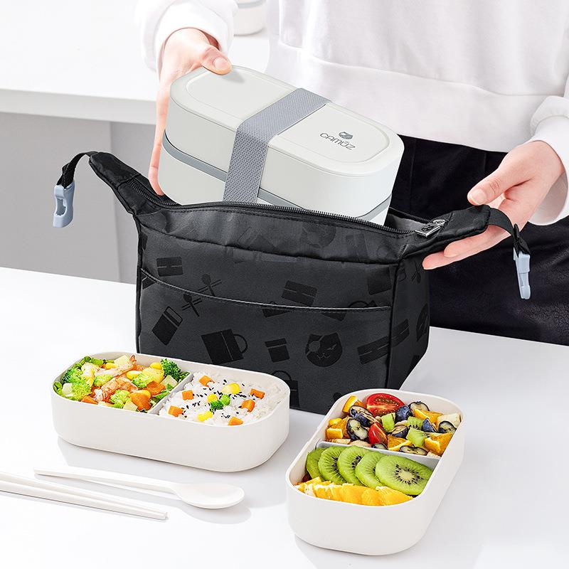 双层便当盒 上班族便携饭盒 可微波炉加热 日式减脂沙拉餐盒绢花