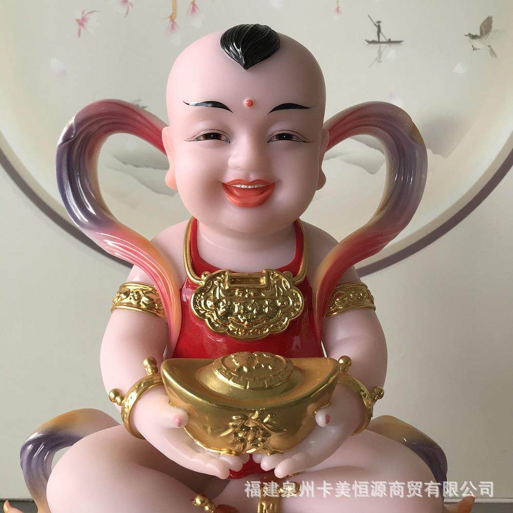 彩绘合成实心汉白玉招财童子神像家用客厅供奉招财童男桌面摆件