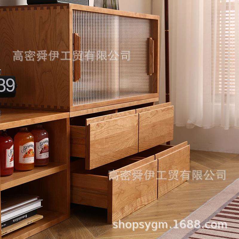 舜伊魔方实木地台电视柜日式樱桃木家具客厅地柜储物柜落地组合柜