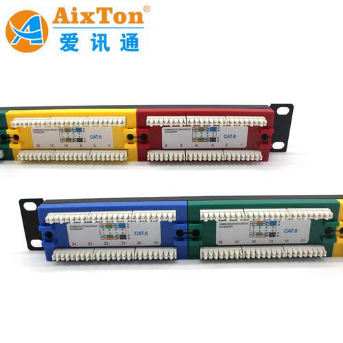 AixTon超五类24口网络配线架 CAT5e 非屏蔽配线架 四彩工程配线架