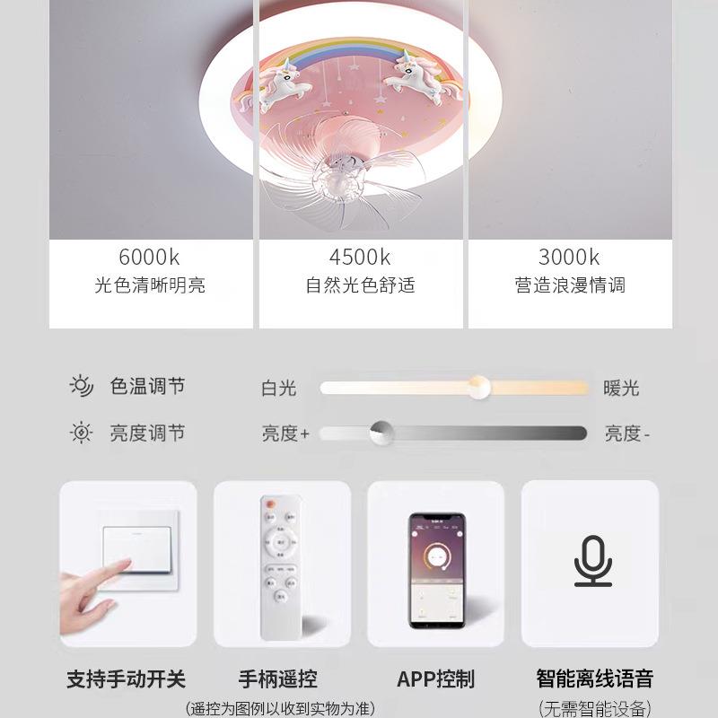 全光谱护眼独角兽风扇灯儿童房灯男孩女孩创意卧室智能吸顶灯