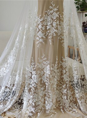 蕾丝布面料婚e纱礼服装窗帘桌布旗袍白色手工DIY辅料头纱花朵边