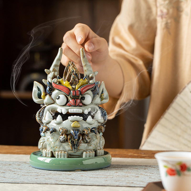 陶瓷龙摆件招财中式摆件装饰品茶宠摆件精品可P养创意塔香香炉茶