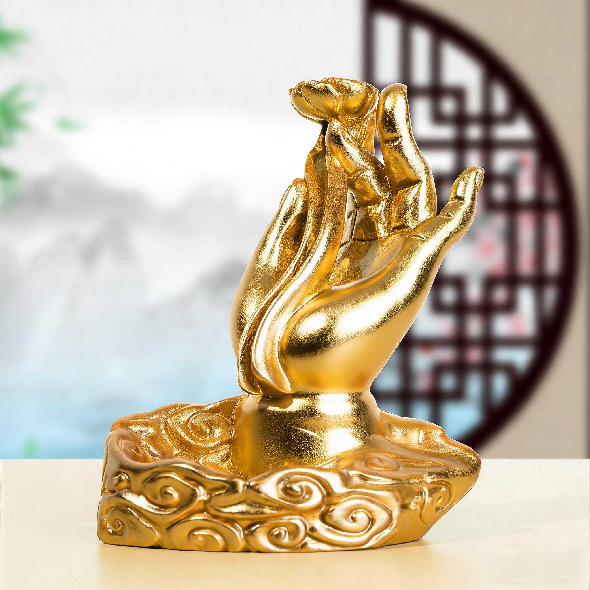 佛手倒流香中式炉创意黑檀木雕刻摆件沉家居客厅办公室桌面香香薰