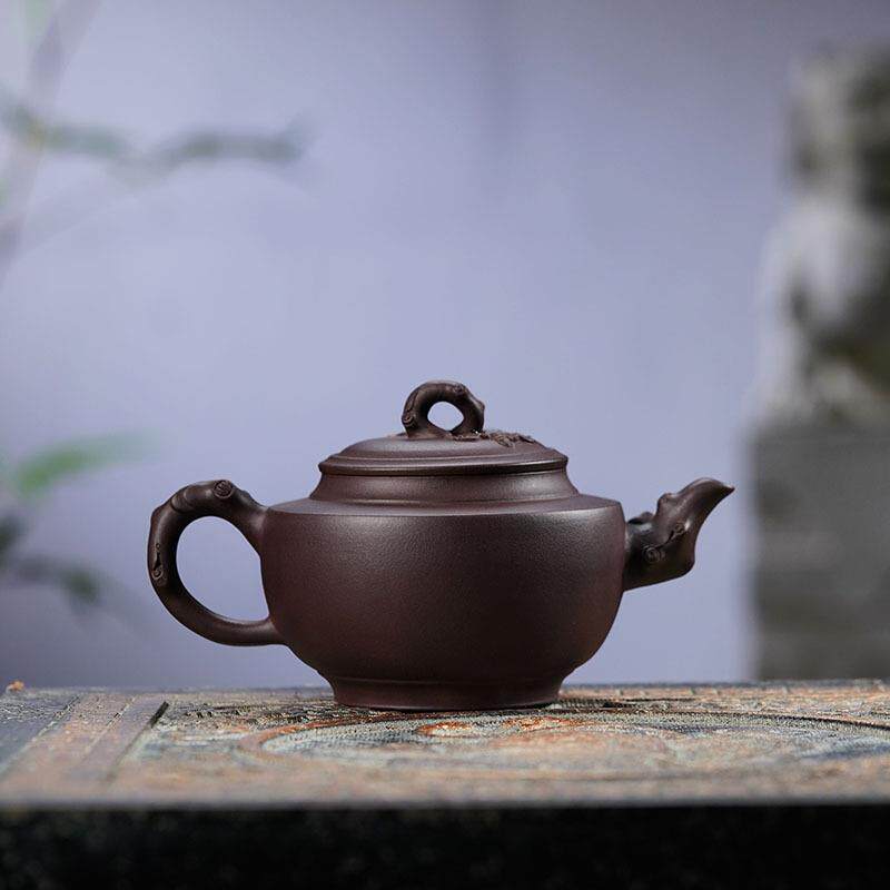 蝙蝠葡萄茶壶福寿如意全手工碗灯紫砂壶名家原矿老紫泥树桩贴花壶