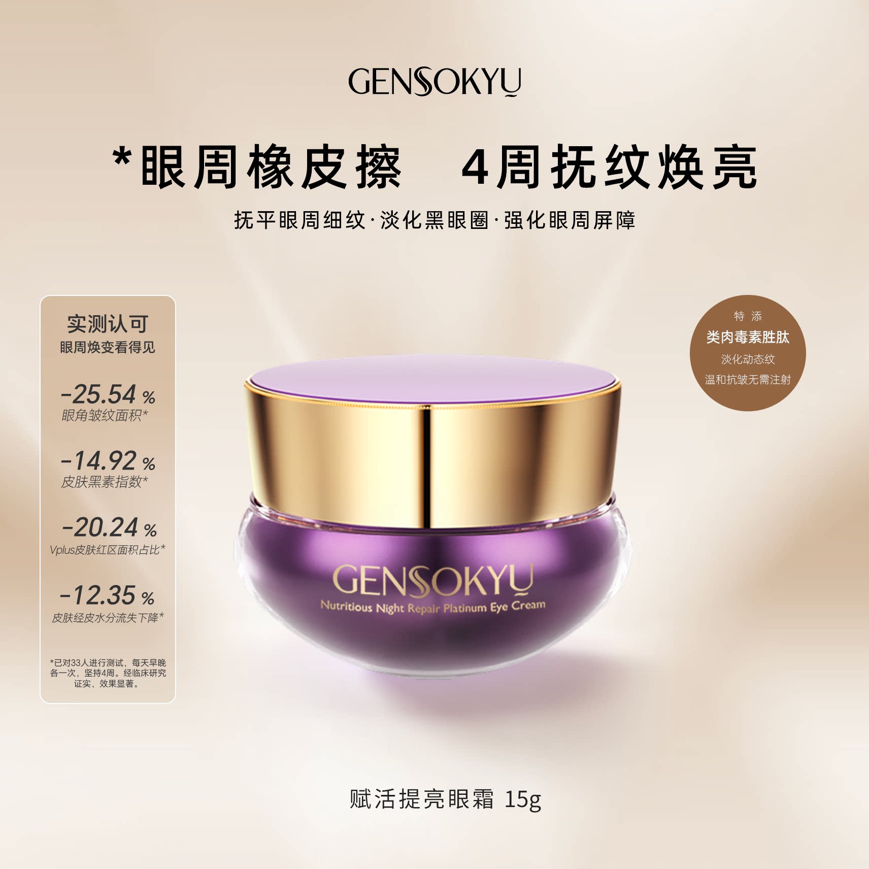 GENSOKYU 滋养夜间修护铂金眼霜15g/瓶 滋养修护舒缓控油紧致抗皱