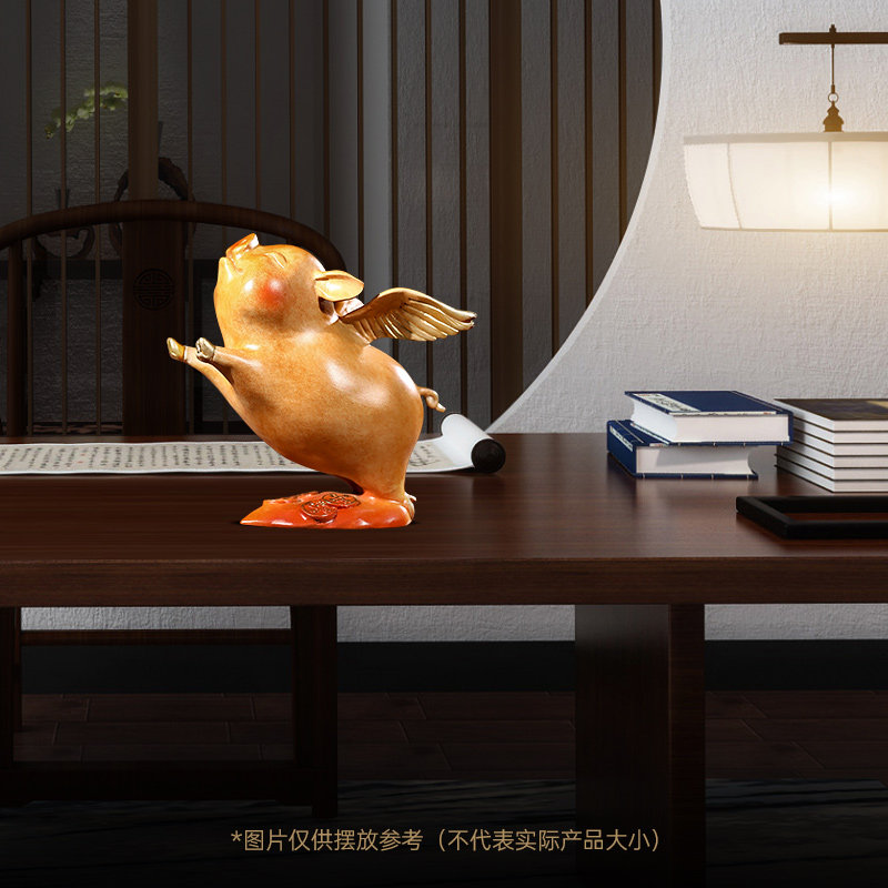 旺财飞天铜猪摆件招财客厅玄关办公室桌面萌猪创意装饰品生日礼物