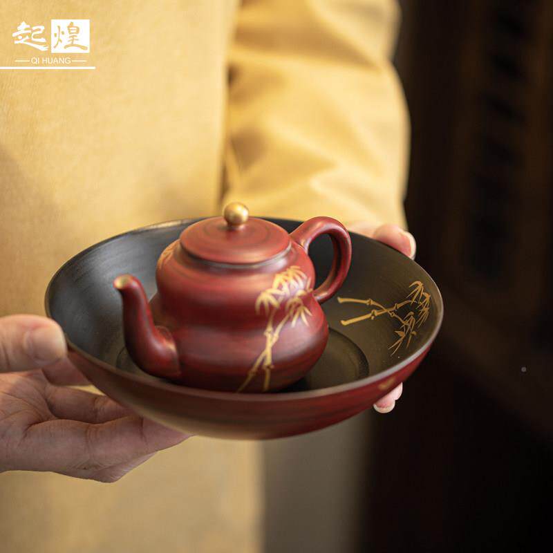 竹山红复金古诧寂风粉引壶茶承蓄水小茶JPW台手工陶瓷茶盘壶楂盖