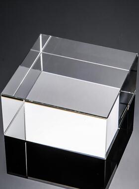 透明玻璃长方体正方体水晶照片方块内雕财神摆件化妆品展示架底座