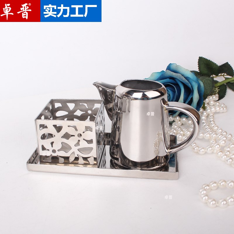 加厚不锈钢西餐糖盅奶杯糖奶盅组合芝士牛奶糖包托咖啡伴侣桌面