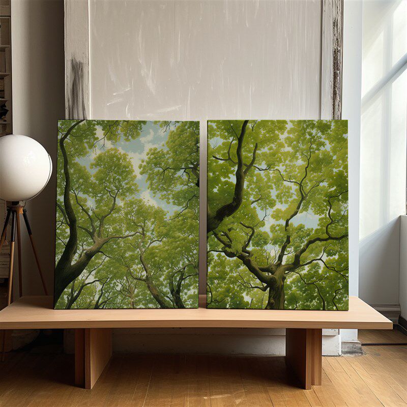 布纸有爱 树的回响 原木风小清新风景装饰画治愈系卧室双联壁画