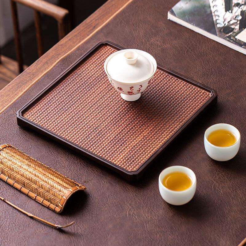 重竹编纹干泡盘长方形茶盘竹制席面家用简约功夫圆形茶台茶托