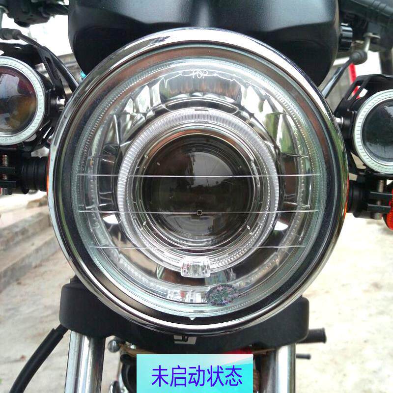 剑摩托车7寸圆灯总激光透镜成激光透大灯装改海5双光天镜使恶魔天