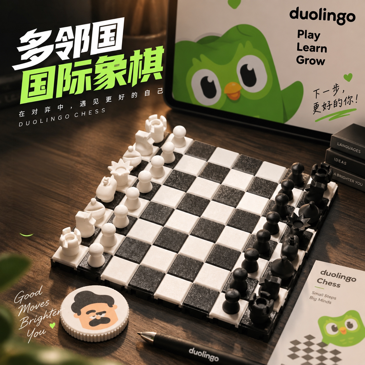 多邻国国际象棋Oscar卷轴棋盘套装亲子益智互动桌游儿童趣味玩具