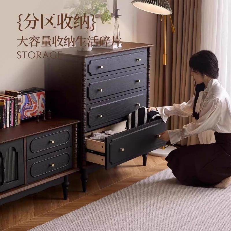 新款法式复古实木四斗柜美式客厅抽屉卧室床尾储物柜中古风斗柜