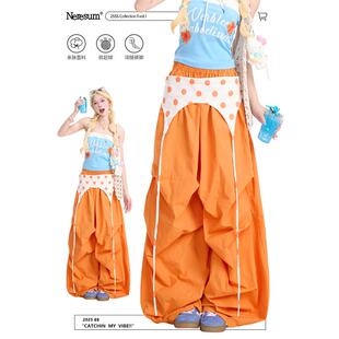 设计感多巴胺裤 NERESUM美式 女潮牌复古褶皱阔腿裤 裤 子 叠穿工装