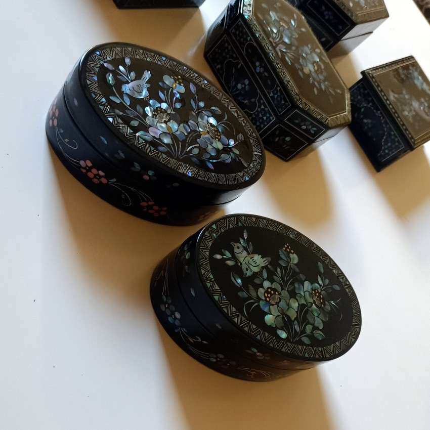 非遗螺钿漆器椭圆型收纳盒贝壳镶嵌心形饰品盒镶贝异形首饰盒加工