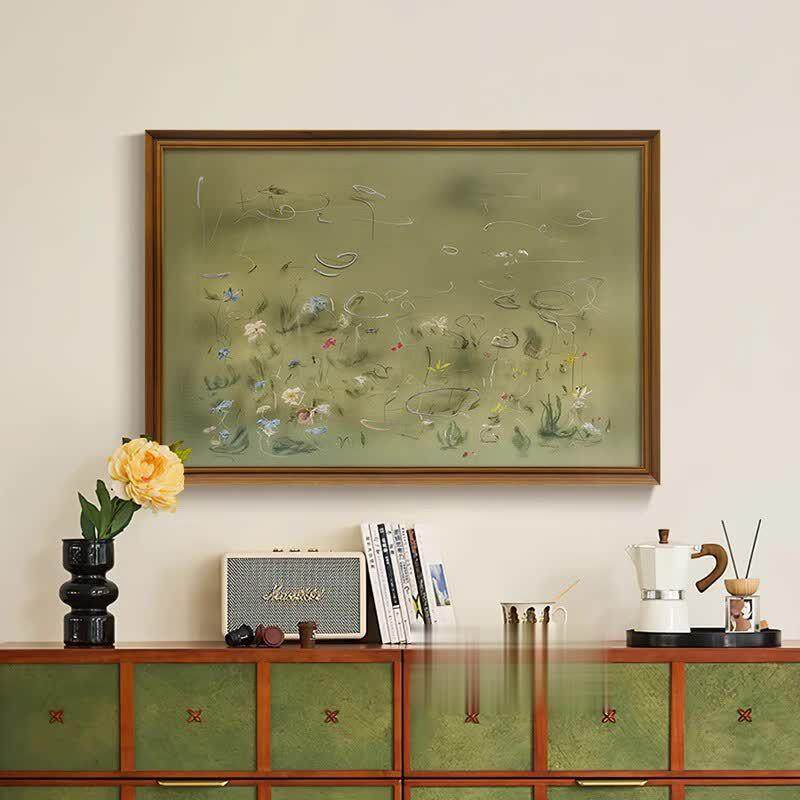 《逸彩》法式复古绿色客厅装饰画中古风卧室床头小众抽象艺术挂画