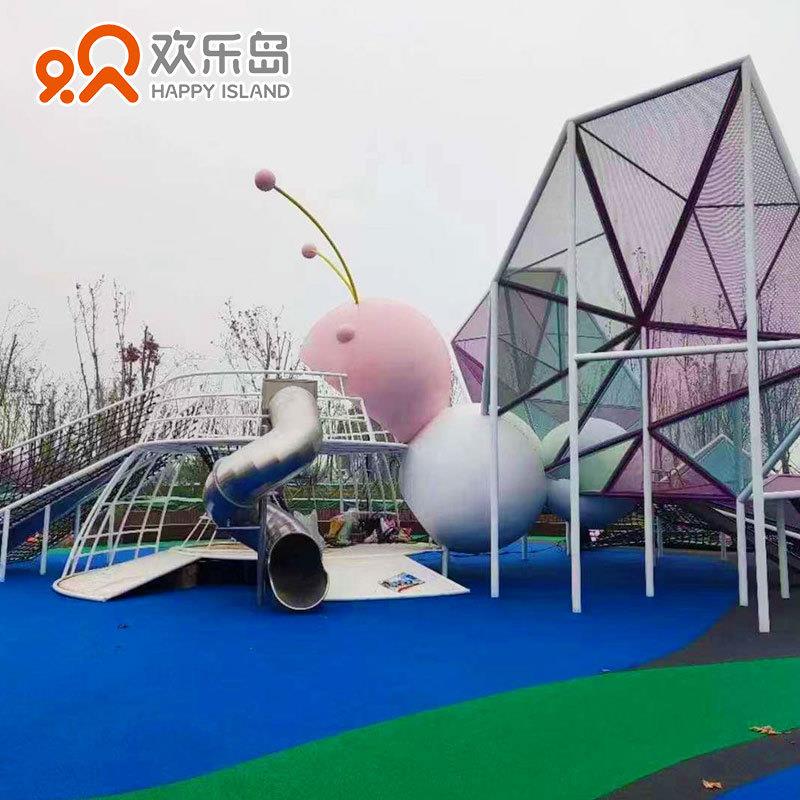 蝴蝶造型儿童组合滑梯厂家大型无动力游乐设备规划IP主题乐园设计