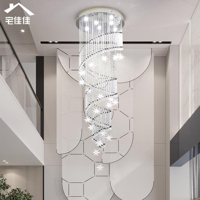 楼梯间吊灯现代简约别墅复式旋转楼梯客厅大厅l螺旋水晶长吊灯