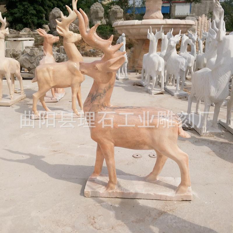 石雕小鹿梅花鹿汉白玉母子鹿公园草地仿真动物雕塑户外大理石摆件