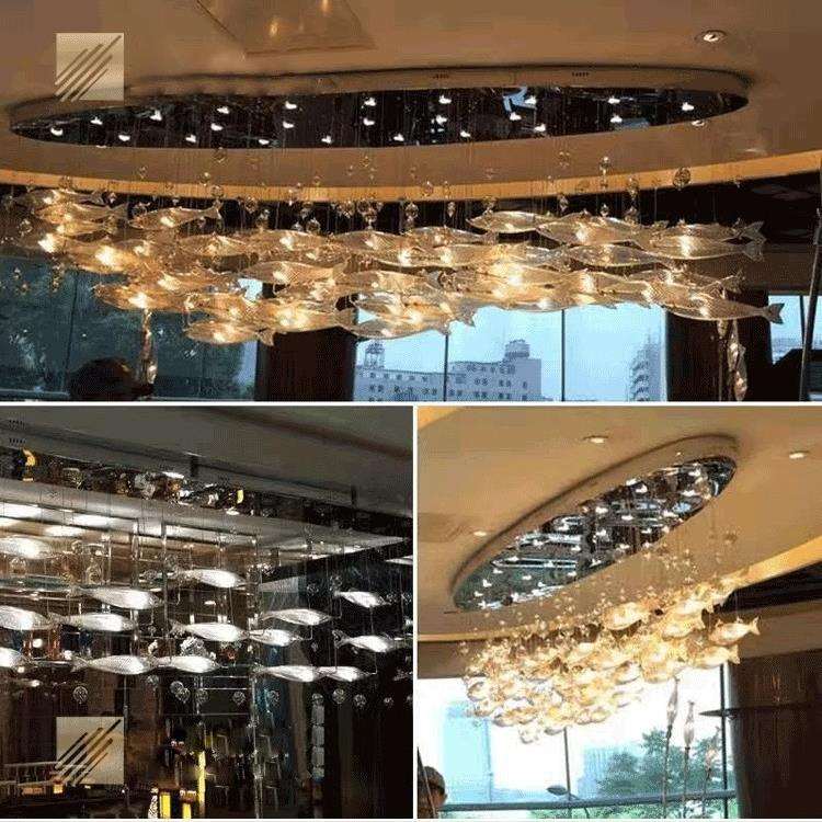 天亨酒店大堂饭店酒楼餐厅吧台飞鱼吊灯造型创意隔断玄关吊灯非标
