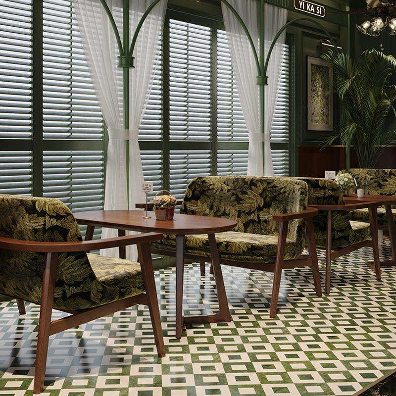 复古西餐厅餐桌椅组合咖啡厅奶茶店休闲茶几桌椅南洋风实木沙发椅