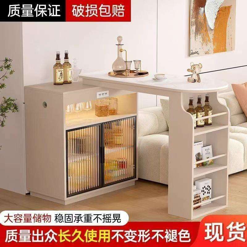 吧台隔断柜客厅抽拉式沙发旁吧台复古黑色收纳柜餐边柜带餐桌