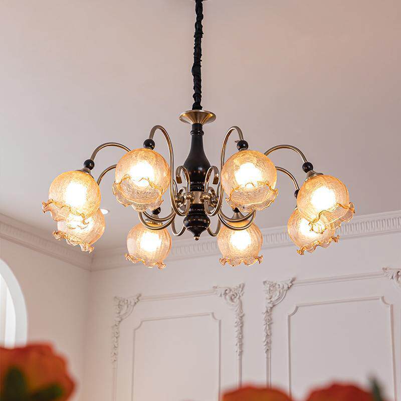中古风铃兰花灯罩客厅吊灯美式复古实木卧室全光谱护眼灯餐厅吊灯