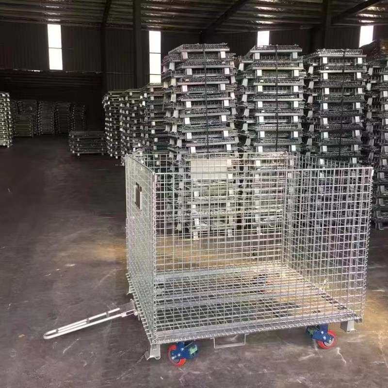 现货物流周转铁筐金属盖网可移动牵引式仓储笼铁丝笼周转箱