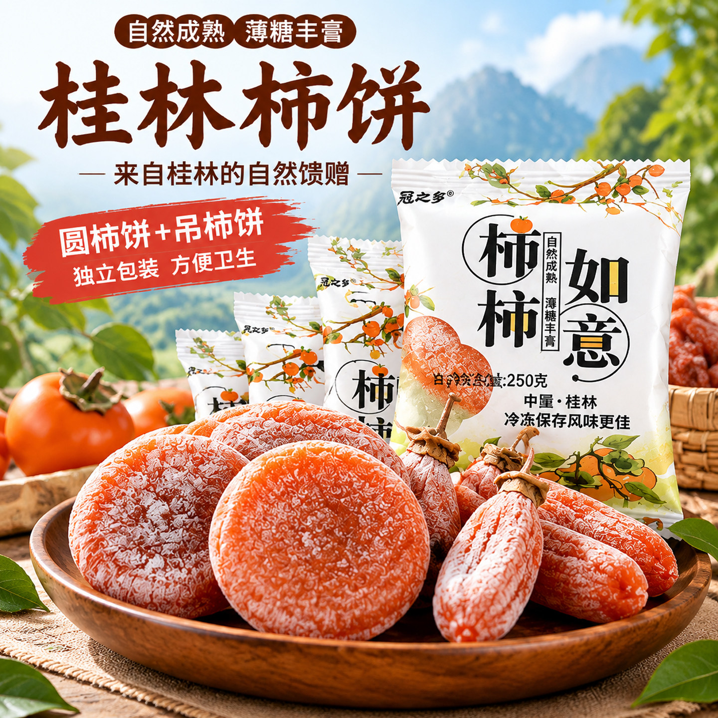 桂林特产2斤流心柿饼霜降柿饼软糯香甜独立包装当季新鲜自然成熟
