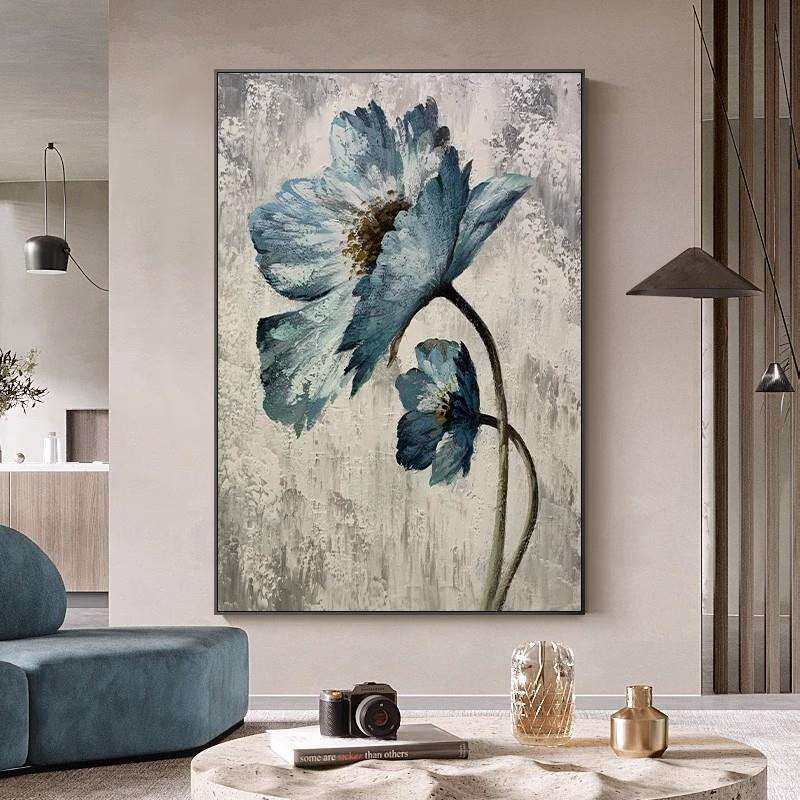 纯手绘油画客厅抽象落地装饰画花卉入户玄关挂画竖版大幅墙壁挂画