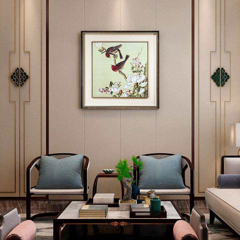 客厅书房茶室玄关挂画仙萼长春图铜板画海棠与玉兰装饰画餐厅壁画