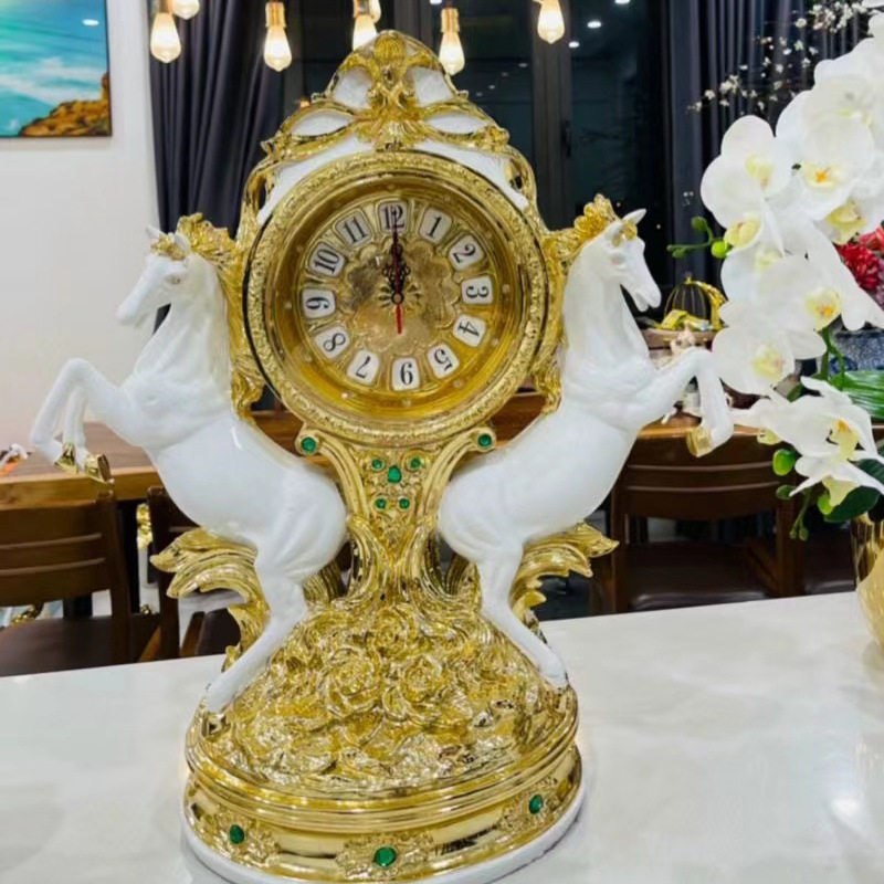 树脂欧式工艺品双马时钟座钟落地摆件创意家居客厅玄关电视柜装饰