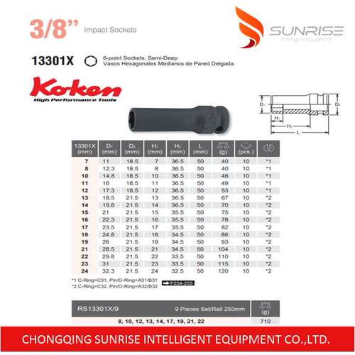 气动电动工具用KOKEN工业套筒13301X-7/8/10/11/12/13/14/15/16