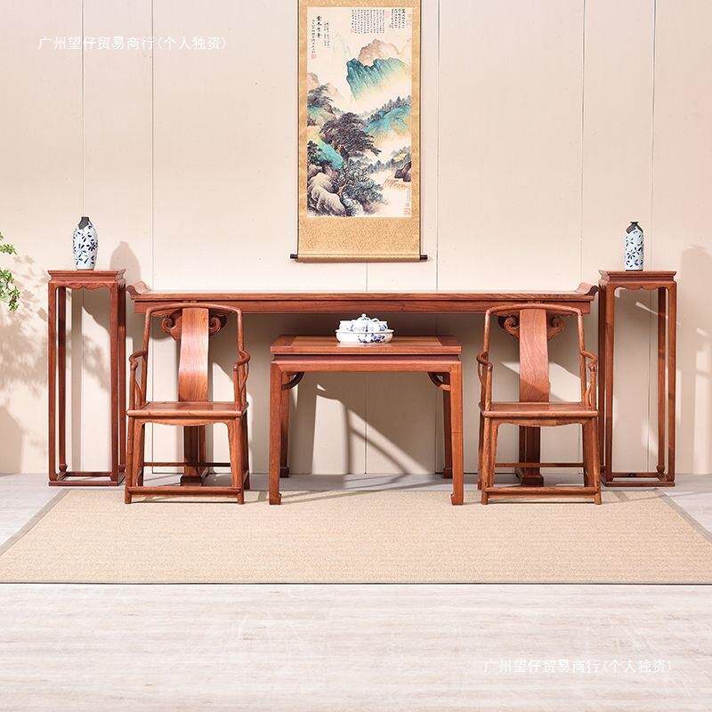 家具缅甸花梨木明式中堂六件套大果紫檀八仙桌供桌条案玄关桌