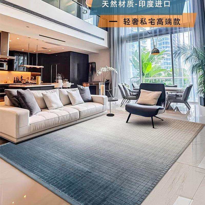 印度手工羊毛真丝无胶地毯大面积别墅毛毯高端轻奢渐变紫加厚加密